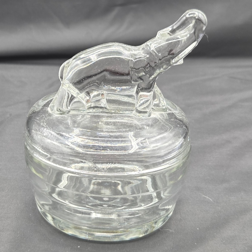 Vintage Jeanette Glass Elephant Powder Jar Trinket Candy Dish 5" Tall MCM Vanity - Picture 3 of 9
